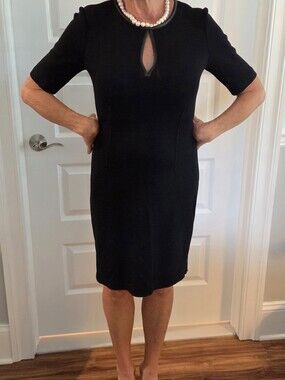 St. John Collection Black Keyhole Midi Dress.  Classic Knit